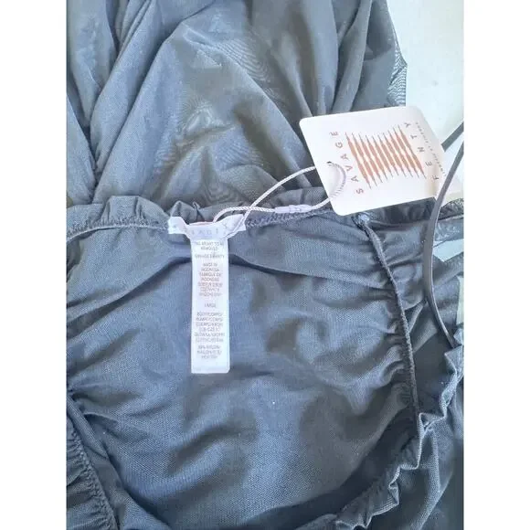 Savage X Fenty Rihanna Sz L Mesh Dress Black Tank Sleeveless Ruched Night Gown - Picture 3 of 7